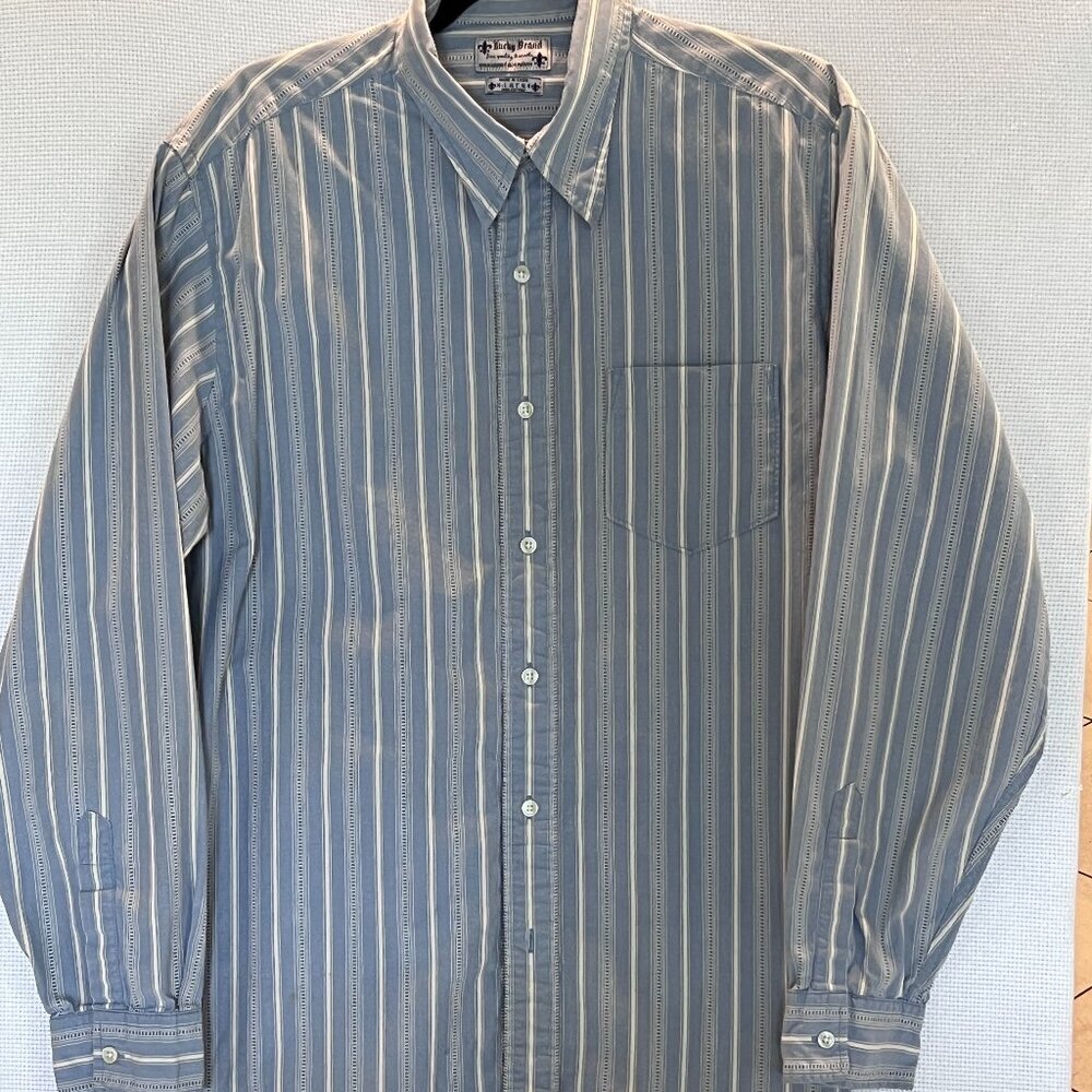 Lucky Brand Blue Textured Stripe Western Shirt Mens XL Extra Large Cowboy (READ)